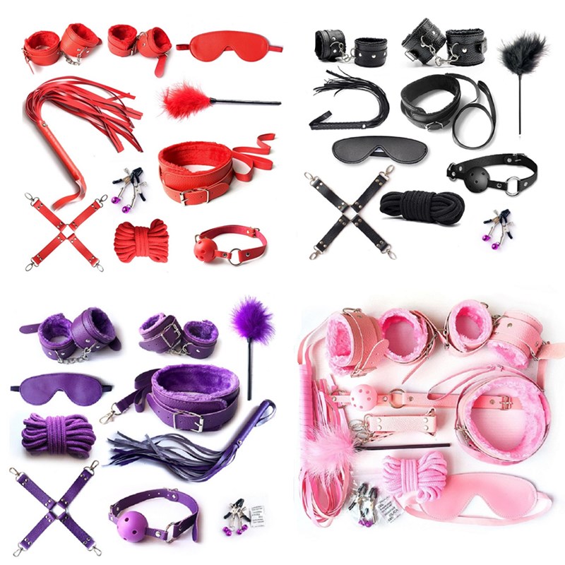 BDSM Bondage Restraint Set Sex Handcuffs Whip Anal...