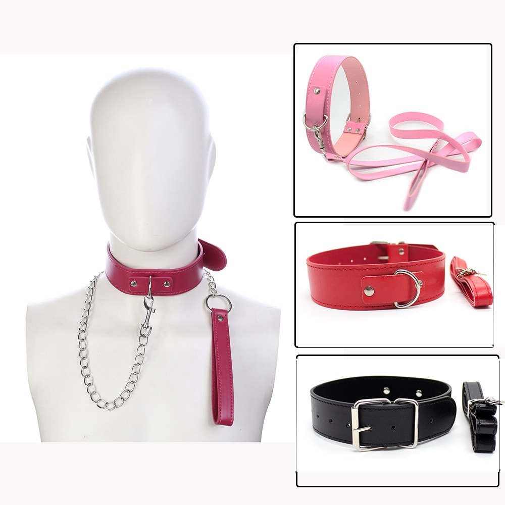 BDSM Bondage Sex Collar With Leash PU Leather Fetish...