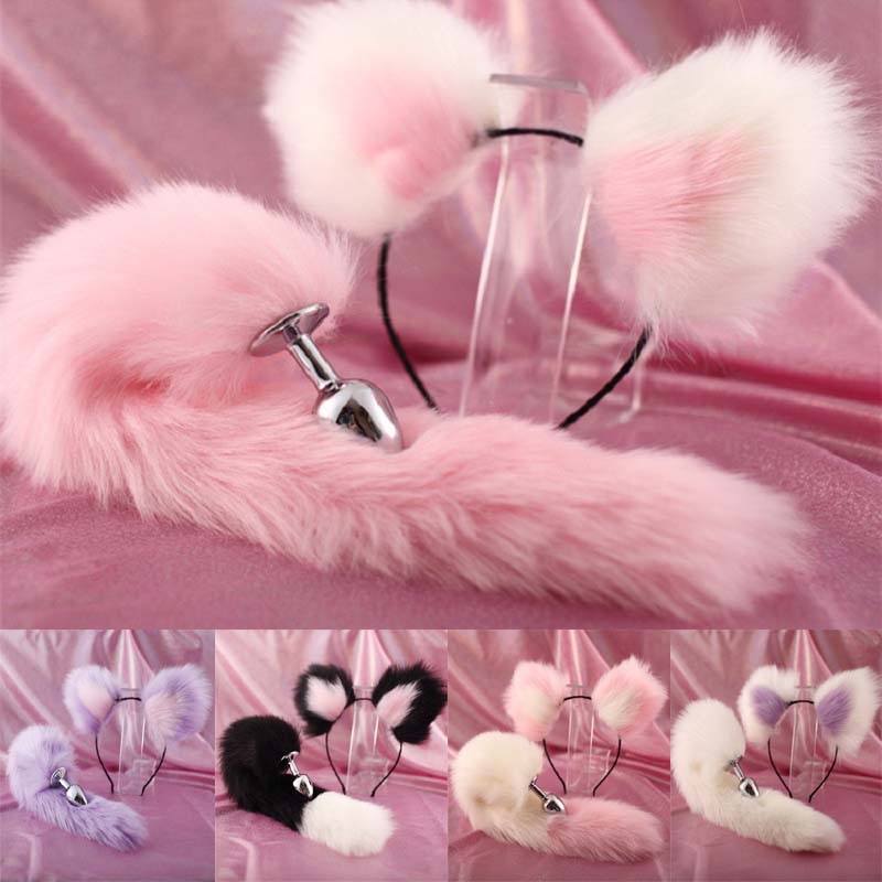 Cute ears Headbands with Fox / Rabbit Tail Metal Butt...