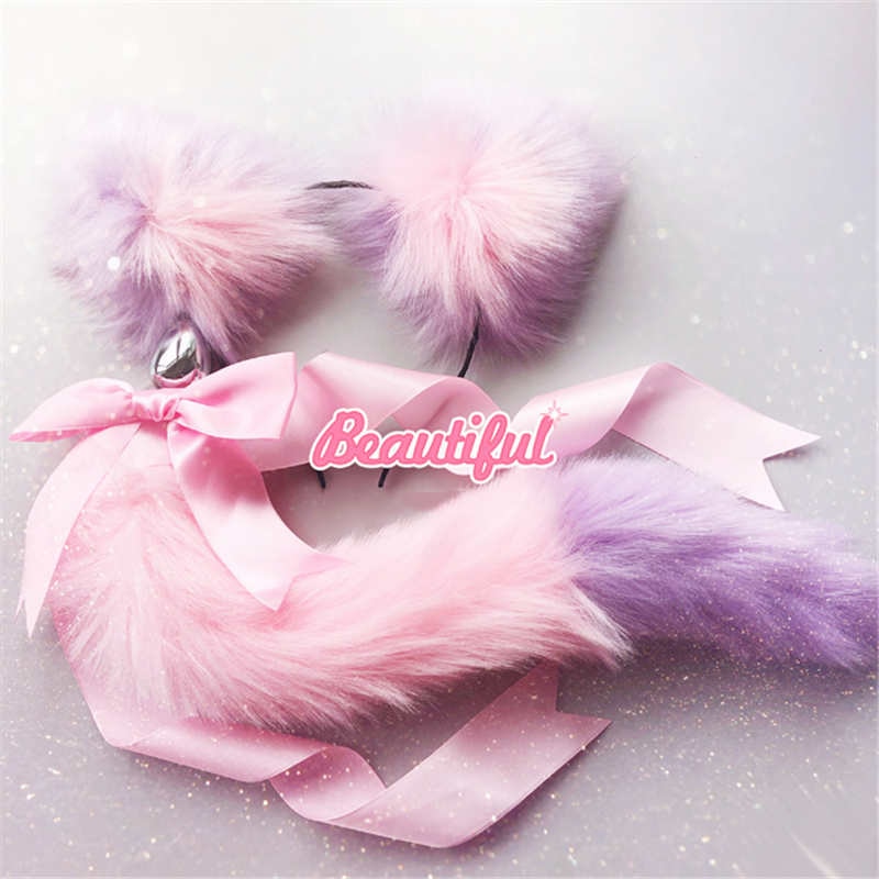 Fox Tail Bow Metal Butt Anal Plug Cute Bow-Knot Soft...